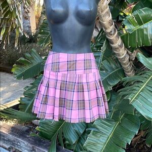 Plaid Pink drop waist Pleated Skirt